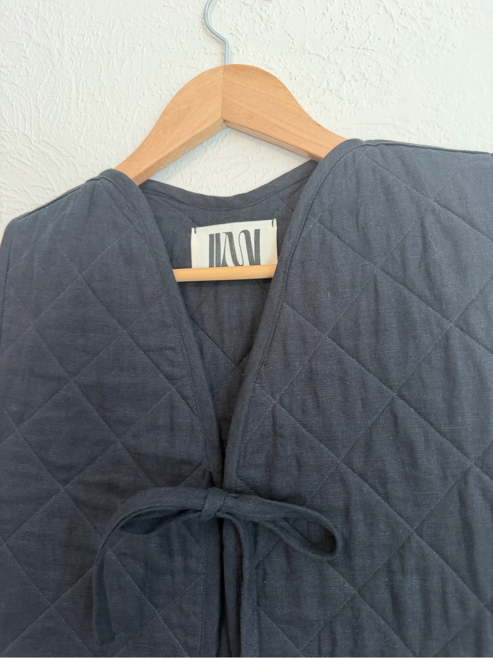 Quilted Black Tie-Front Vest - Picture 3 of 7